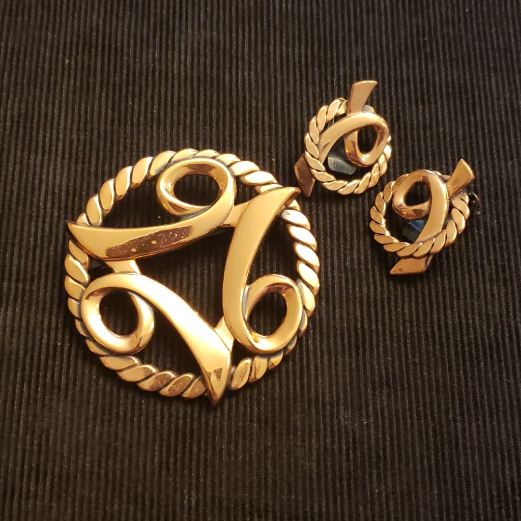 Vintage Modern Copper Brooch And Earrings Set 48$
